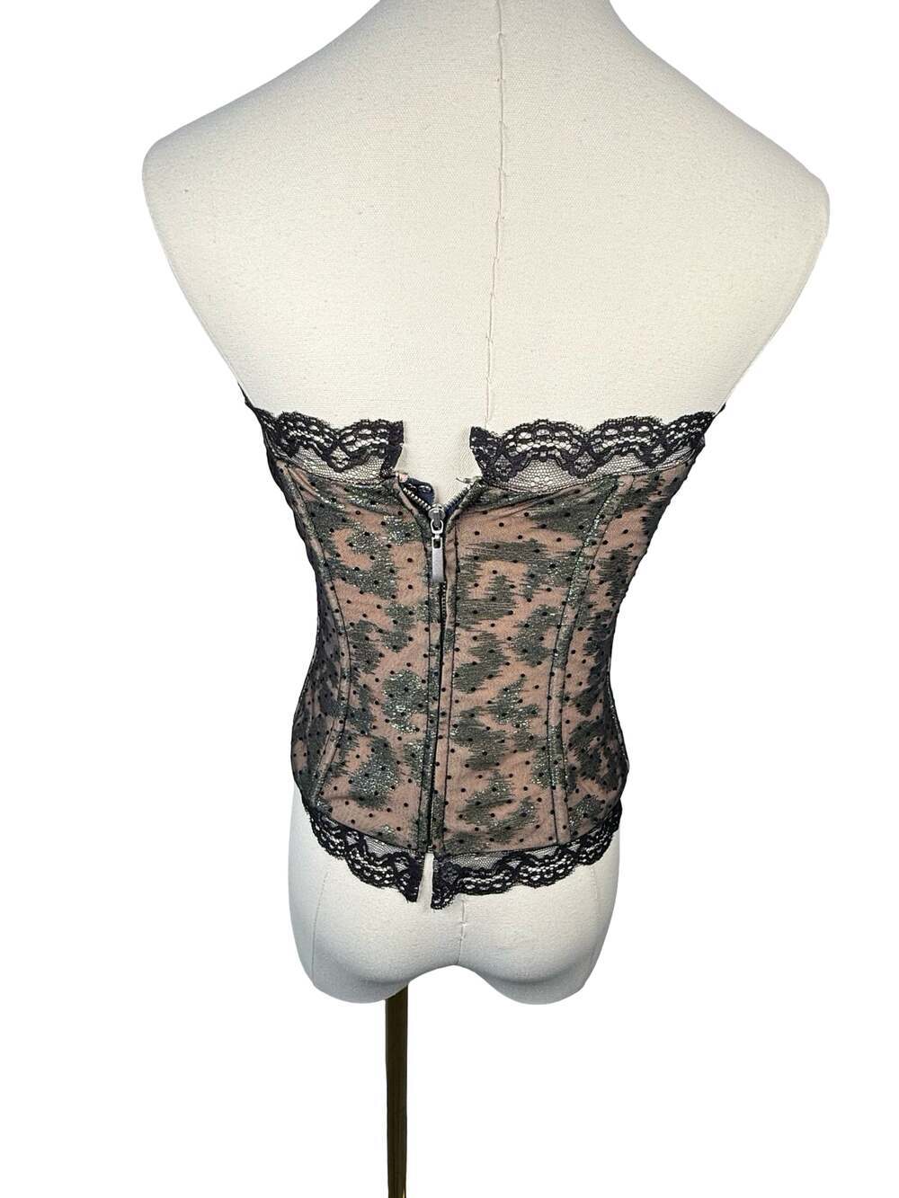 NBD Size S Strapless Corset Top Black Lace Metallic Dot - Picture 4 of 6